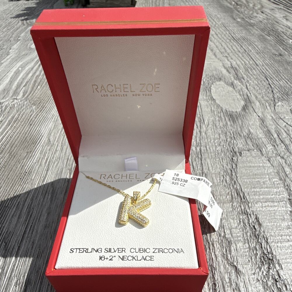 Rachel Zoe 925 Sterling Silver CZ Initial K Letter Pendant Necklace 18+2" (160)